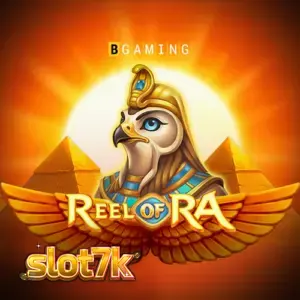Interface do jogo de slot Reel of Ra com moedas e símbolos egípcios